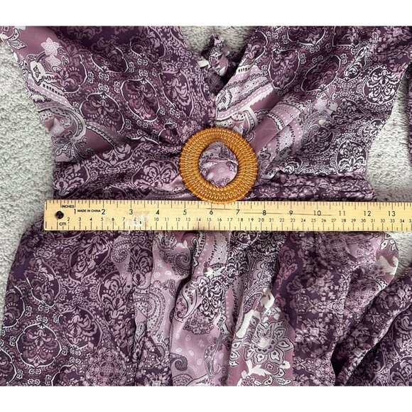 Jessica Simpson Dress Sz XS Boho Maxi Paisley Print Long Sleeve V-Neck Back Tie - Picture 9 of 16